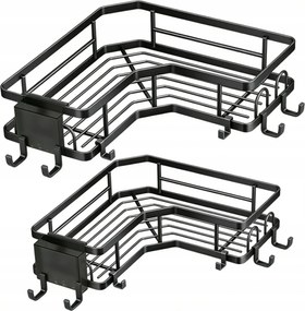 Szett 2 Db Fürdőszoba Polc Akasztós Fém Öntapadós Fekete Loft