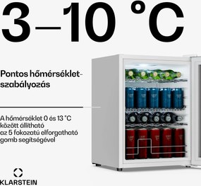 Klarstein Beersafe italhűtő üvegajtóval | 64 x 48 cm | 60 liter | 85 W | Ezüst/Fehér