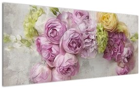 Kép - Virágok a falon pasztell színekben (120x50 cm)