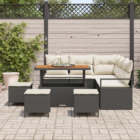 8 Részes Kerti Kanapészett Párnákkal - Fekete Poli Rattan Akáciával, 2-Fős Kerti Kanapé Tárolóval és Párnákkal - Fekete Poli Rattan, 3 Részes Kerti Étkező Szett Párnákkal - Fekete Poli Rattan Akáciával