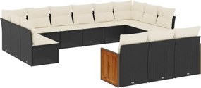 vidaXL 13 részes fekete polyrattan kerti ülőgarnitúra párnákkal