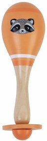 adam toys - fából készült maraca csörgő, mosómedve mintával - narancs színben