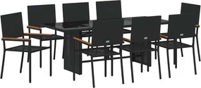 vidaXL Kert étkező szett 9 pcs Fekete polirattan