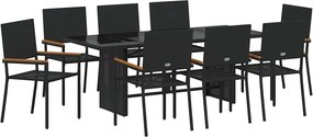 vidaXL Kert étkező szett 9 pcs Fekete polirattan