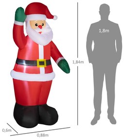 Önfelfújó mikulás figura, LED világítással, felfújóval, 184cm magas