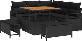 vidaXL Kerti Kanapé Szett párnával 8 pcs Fekete polirattan