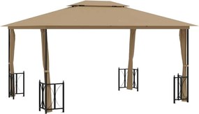 vidaXL tópszínű pavilon oldalfalakkal és dupla tetővel 3x4 m