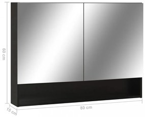 fekete MDF tükrös fürdőszobaszekrény 80 x 15 x 60 cm