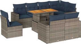 vidaXL 9 részes szürke polyrattan kerti ülőgarnitúra párnákkal