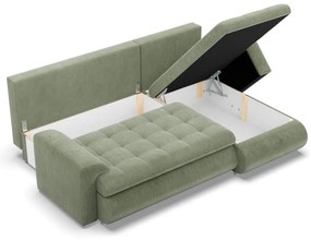 Tokio sarokkanapé, 2 ágyneműtartóval, kordbársony, jobboldali, zöld