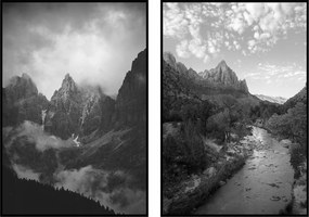 Diptikus Poszterek 21x30 fekete-fehér hegyek erdő folyó