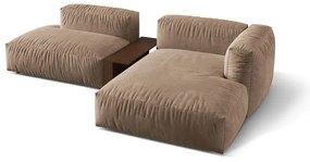 Világosbarna bársony moduláris sarokkanapé (jobb oldali-heverő résszel) Martina – Micadoni