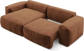 Terrakotta színű zsenília kinyitható sarokkanapé (bal oldali-heverő résszel) Kuki – Makamii