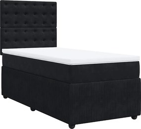 vidaXL fekete bársony rugós ágy matraccal 90 x 200 cm