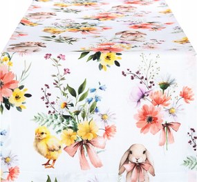 Húsvéti futópad 40x160 Asztal futópad Nyuszi Virágok 11015