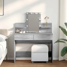 szürke sonoma színű fésülködőasztal LED-del 100 x 40 x 130 cm