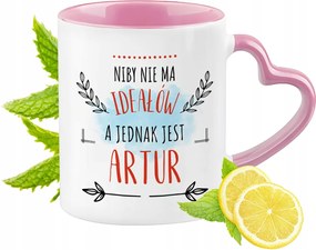 Artúr bögre rózsaszín, szív alakú füllel Kávé ajándék