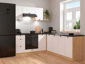 Sarokkonyha Junona Line 200 + 220 cm (tölgy bernstein + fehér + metál). 1118357