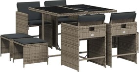vidaXL 9 részes szürke polyrattan kerti étkezőgarnitúra párnával