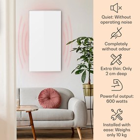 Klarstein Wonderwall Air 60, infravörös hősugárzó, 101 x 60 cm, 600 W, falra szerelhető, távirányító, fehér