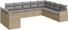 vidaXL 10 részes bézs polyrattan kerti ülőgarnitúra párnával