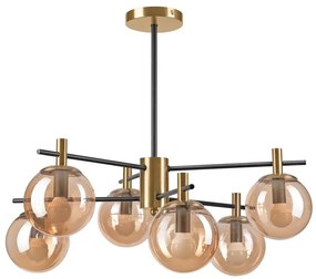 Lamkur Csillár rúdon LILOU 6xE14/5W/230V arany/fekete/füstös bézs LA49366