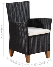 5-részes fekete és barna kültéri polyrattan étkezőgarnitúra