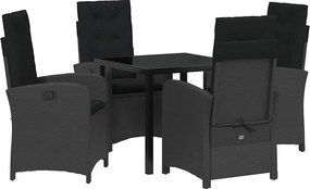 vidaXL Kert étkező szett párnával 5 pcs Fekete polirattan