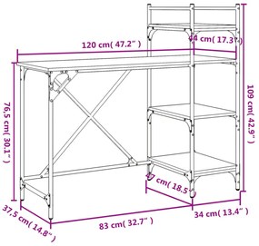 barna tölgyszínű számítógépasztal polcokkal 120x47x109 cm