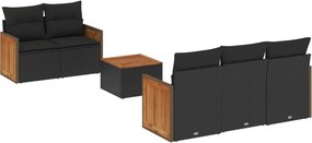 vidaXL 6 részes fekete polyrattan kerti ülőgarnitúra párnákkal