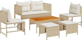 vidaXL Kerti Kanapé Szett párnával 6 pcs Beige és krém polirattan