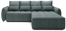 Zöld bársony kinyitható-tárolóhelyes sarokkanapé (jobb oldali-heverő résszel) Campo – ELTAP