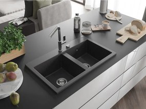Mexen Hektor 2 rekeszes gránit mosogató 800 x 480 mm, fekete pöttyös, króm szifon - 6521802000-76