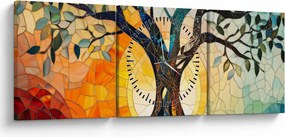 Kép – Mozaik – nap és fa I. (órával) (90x30 cm)