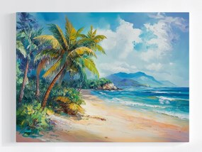 Vászonkép Canvas Olaj Egzotikus Tengerpart Óceán Pálmafák Hegyek 100x75