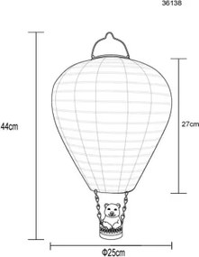 Globo 36138 Solar lámpa, hőlégballon, műanyag ezüstszínű, műanyag barna, textil színű, fém fekete matt, nyomógombos, tűz hatású, AA 600mAh 3V elemmel, IP44, ø: 270mm, M: 440mm, tartozék: 24x LED 0.06W 3V, 1800K