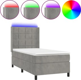 vidaXL világosszürke bársony rugós és LED-es ágy matraccal 80 x 200 cm