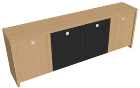 Verno alacsony szekrény 248 x 46 x 90 cm, kombinált ajtó, világos tölgy / fekete