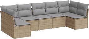 vidaXL 7 részes bézs polyrattan kerti ülőgarnitúra párnákkal