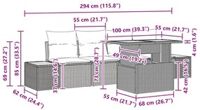 Kerti kanapé szett 5 darab Szürke Rattan Kerti kanapé