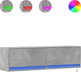 vidaXL betonszürke falra szerelhető TV-szekrény LED-del 140x31x38 cm