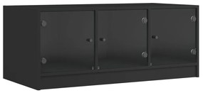 Fekete dohányzóasztal üvegajtókkal 102 x 50 x 42 cm