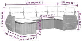 6 részes világosszürke polyrattan kerti ülőgarnitúra párnákkal