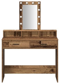 Sminkasztal LED világítással Régi fa 100x41x140 cm