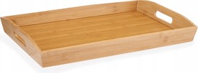 Bambusz Reggeliző Tálca Fogantyúkkal Téglalap Alakú Barna Tálca