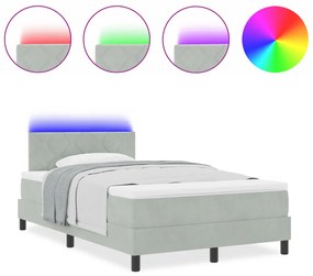 Boxspringágy Mattal és LED Fénnyel Szürke 120x200 cm Bársony