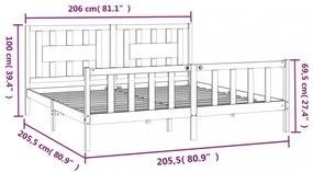 fekete tömör fenyőfa ágykeret fejtámlával 200 x 200 cm
