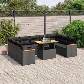 vidaXL 10 részes fekete polyrattan kerti ülőgarnitúra párnákkal