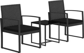 Outsunny Szintetikus Rattan Kerti Bútor Szett 1 Asztal és 2 Terasz Szék Párnákkal és Karfákkal Erkélyre, Teraszra Fekete | Aosom