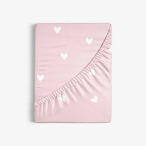 Goldea pamut gumis lepedő - szívecskék, púderrózsaszín alapon 160 x 200 cm